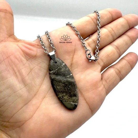 Pyrite Imani Necklace | Natural Oval Shaped Pyrite Crystal Necklace - Picture 2 of 5